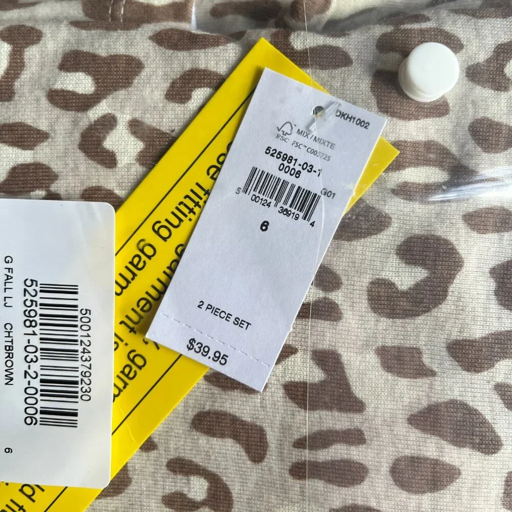 Gap organic cheetah pajamas 6 NWT